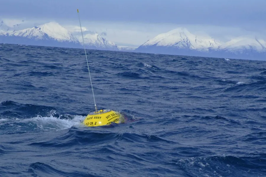 A wave buoy at sea.